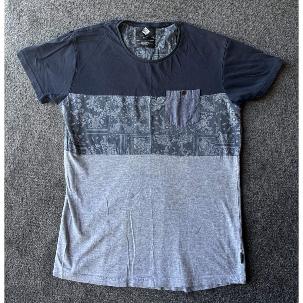 1991 by Cotton On Men's T-Shirt Gray & Blue Short Sleeve Pocket Size Small S